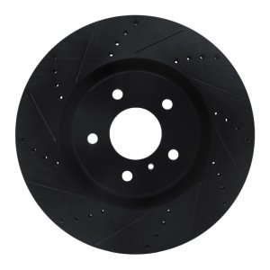 Infiniti G35 Brake Rotor (1) - Front Left - R1 Concepts - Drilled & Slotted - Black - `03-`08